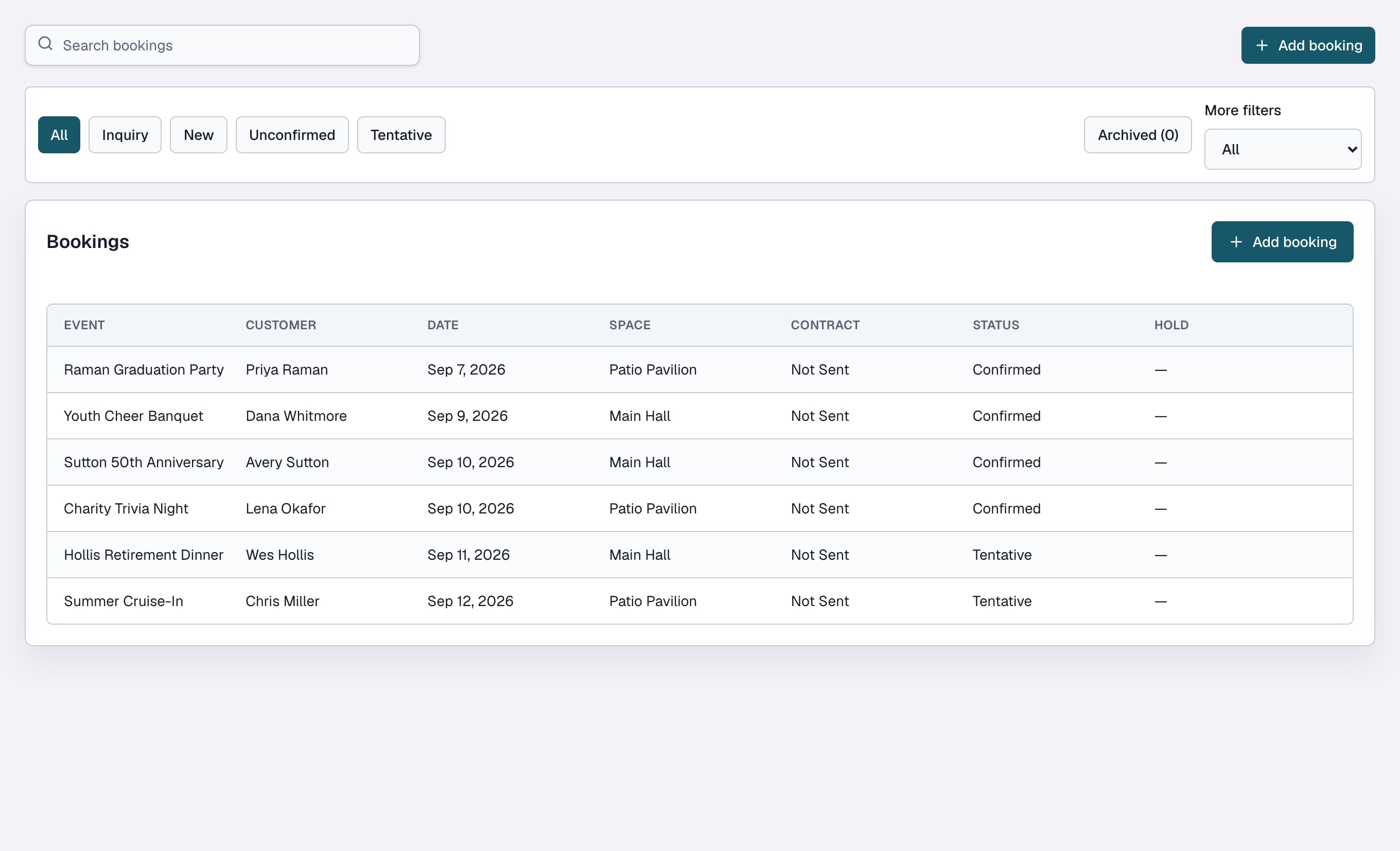 Actual ClubWorks RMS demo: Booking management