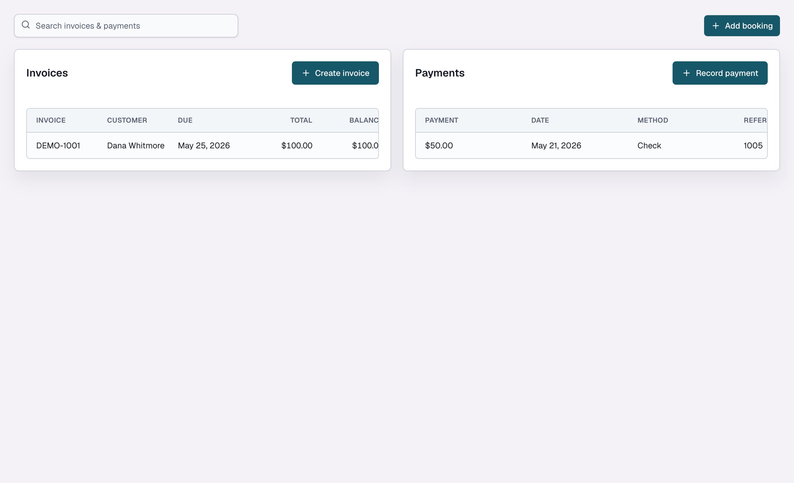 Actual ClubWorks RMS demo: Invoices & payments